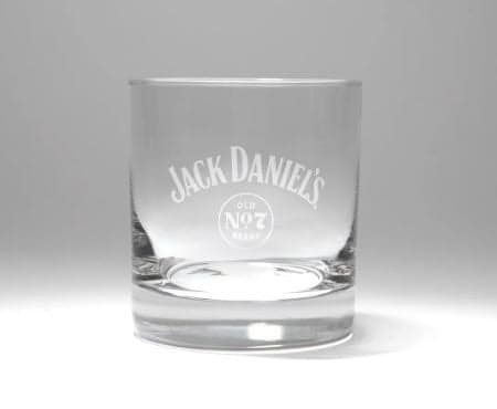 Rocks glass with Jack Daniel's logo